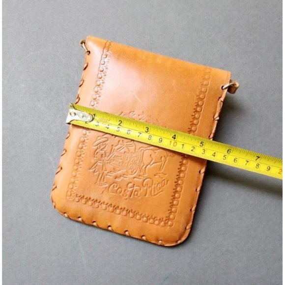 Tooled Costa Rica Coin Purse Passport Pouch Small Shoulder Leather Bag Souvenir - Picture 9 of 14